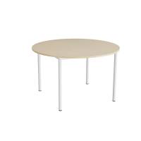 Kantinebord Ø120cm i beige linoleum med hvidt stel, højde 72cm