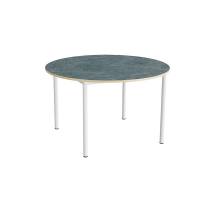 Kantinebord Ø120cm i mørk grå linoleum med hvidt stel, højde 72cm