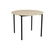 Kantinebord Ø120cm i beige linoleum med sort stel, højde 90cm