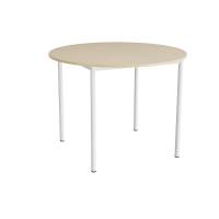 Kantinebord Ø120cm i beige linoleum med hvidt stel, højde 90cm