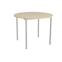 Kantinebord Ø120cm i beige linoleum med alugråt stel, højde 90cm