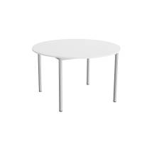 Kantinebord Ø120cm i lyddæmpende hvid laminat med alugråt stel, højde 72cm