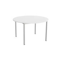 Kantinebord &Oslash;120cm i lydd&aelig;mpende hvid laminat med alugr&aring;t stel, h&oslash;jde 72cm