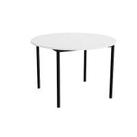 Kantinebord Ø120cm i lyddæmpende hvid laminat med sort stel, højde 80cm