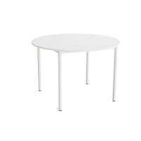 Kantinebord &Oslash;120cm i lydd&aelig;mpende hvid laminat med hvidt stel, h&oslash;jde 80cm