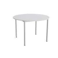 Kantinebord &Oslash;120cm i lydd&aelig;mpende gr&aring; laminat med alugr&aring;t stel, h&oslash;jde 80cm