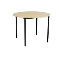 Kantinebord Ø120cm i lyddæmpende birk laminat med sort stel, højde 90cm
