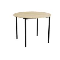 Kantinebord &Oslash;120cm i lydd&aelig;mpende birk laminat med sort stel, h&oslash;jde 90cm