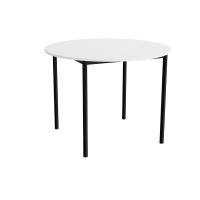 Kantinebord &Oslash;120cm i lydd&aelig;mpende hvid laminat med sort stel, h&oslash;jde 90cm