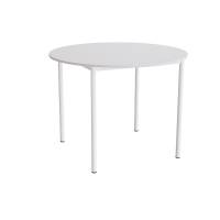 Kantinebord Ø120cm i lyddæmpende grå laminat med hvidt stel, højde 90cm