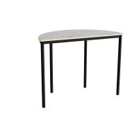 Halvrundt elevbord 120x60cm i lys gr&aring; linoleum med sort stel, h&oslash;jde 90cm