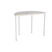 Halvrundt elevbord 120x60cm i lys gr&aring; linoleum med hvidt stel, h&oslash;jde 90cm