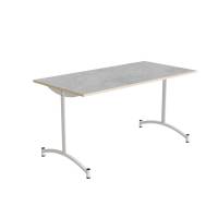 Bord Zeb 140x70cm i lys gr&aring; linoleum med hvidt stel, h&oslash;jde 72cm