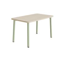 B&oslash;rnebord 120x70cm i hvidpigmenteret eg laminat med gr&oslash;nt stel, h&oslash;jde 72cm