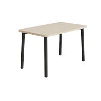 B&oslash;rnebord 120x70cm i hvidpigmenteret eg laminat med sort stel, h&oslash;jde 72cm