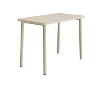 B&oslash;rnebord 120x70cm i lydd&aelig;mpende hvidpigmenteret eg laminat med gr&oslash;nt stel, h&oslash;jde 90cm