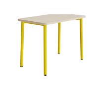 B&oslash;rnebord 120x70cm i lydd&aelig;mpende hvidpigmenteret eg laminat med gult stel, h&oslash;jde 90cm