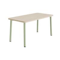 B&oslash;rnebord 140x70cm i lydd&aelig;mpende hvidpigmenteret eg laminat med gr&oslash;nt stel, h&oslash;jde 72cm