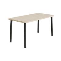 B&oslash;rnebord 140x70cm i lydd&aelig;mpende hvidpigmenteret eg laminat p&aring; sort stel, h&oslash;jde 72cm