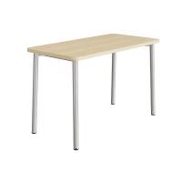 B&oslash;rnebord 140x70cm i birk h&oslash;jtrykslaminat med alugr&aring;t stel, h&oslash;jde 90cm 