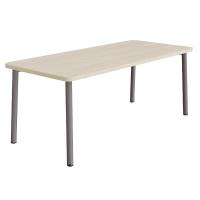 B&oslash;rnebord 180x80cm i hvidpigmenteret eg laminat med gr&aring;t stel, h&oslash;jde 72cm
