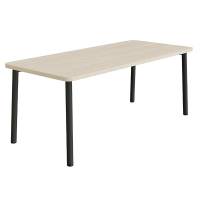 B&oslash;rnebord 180x80cm i hvidpigmenteret eg laminat med sort stel, h&oslash;jde 72cm