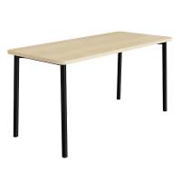 B&oslash;rnebord 180x80cm i birk h&oslash;jtrykslaminat med sort stel, h&oslash;jde 90cm