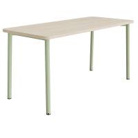 B&oslash;rnebord 180x80cm i hvidpigmenteret eg laminat med gr&oslash;nt stel, h&oslash;jde 90cm