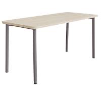B&oslash;rnebord 180x80cm i hvidpigmenteret eg laminat med gr&aring;t stel, h&oslash;jde 90cm