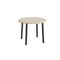 Rundt børnebord Ø90cm i hvidpigmenteret eg laminat med sort stel, højde 72cm