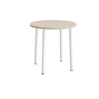 Rundt børnebord Ø90cm i hvidpigmenteret eg laminat med hvidt stel, højde 90cm
