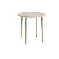 Rundt børnebord Ø90cm i hvidpigmenteret eg laminat med grønt stel, højde 90cm 