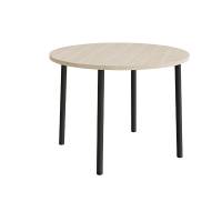 Rundt b&oslash;rnebord &Oslash;120cm i hvidpigmenteret eg laminat med sort stel, h&oslash;jde 90cm 
