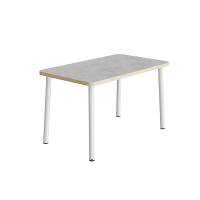 Børnebord 120x70cm i hvidpigmenteret eg laminat på hvidt stel, højde 72cm