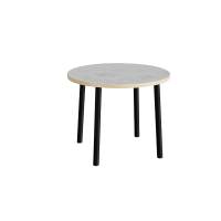 Kantinebord Ø90cm højde 72cm grå linoleum på sort stel