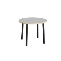 Rundt b&oslash;rnebord &Oslash;90cm i lys gr&aring; linoleum med sort stel, h&oslash;jde 72cm 