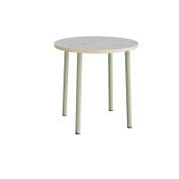 Rundt b&oslash;rnebord &Oslash;90cm i lys gr&aring; linoleum med gr&oslash;nt stel, h&oslash;jde 90cm 