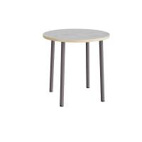 Rundt b&oslash;rnebord &Oslash;90cm i lys gr&aring; linoleum med gr&aring;t stel, h&oslash;jde 90cm 