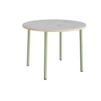 Rundt b&oslash;rnebord &Oslash;120cm i lys gr&aring; linoleum med gr&oslash;nt stel, h&oslash;jde 90cm 