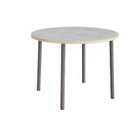 Rundt b&oslash;rnebord &Oslash;120cm i lys gr&aring; linoleum med gr&aring;t stel, h&oslash;jde 90cm 