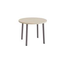 Rundt b&oslash;rnebord &Oslash;90cm i lydd&aelig;mpende hvidpigmenteret eg laminat med gr&aring;t stel, h&oslash;jde 72cm 