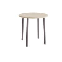 Rundt b&oslash;rnebord &Oslash;90cm i lydd&aelig;mpende hvidpigmenteret eg laminat med gr&aring;t stel, h&oslash;jde 90cm 
