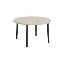 Rundt b&oslash;rnebord &Oslash;120cm i lydd&aelig;mpende hvidpigmenteret eg laminat med sort stel, h&oslash;jde 72cm