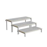 Idol b&aelig;nk med 3 trappe sektioner i lys gr&aring; linoleum og alugr&aring;t stel 