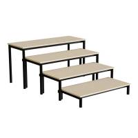 Idol b&aelig;nk med 4 trappe sektioner i beige linoleum og sort stel 