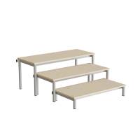 Idol b&aelig;nk med 3 trappe sektioner i beige linoleum og alugr&aring;t stel 