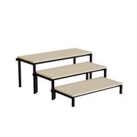 Idol b&aelig;nk med 3 trappe sektioner i beige linoleum og sort stel 