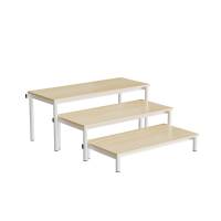 Idol b&aelig;nk med 3 trappe sektioner i birk laminat og hvidt stel 