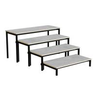 Idol b&aelig;nk med 4 trappe sektioner i lys gr&aring; linoleum og sort stel 