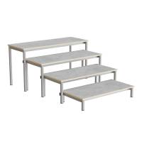 Idol b&aelig;nk med 4 trappe sektioner i lys gr&aring; linoleum og alugr&aring;t stel 